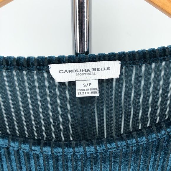 Carolina Belle Deep Teal Ribbed Velvet Long Sleeve Sweater Top Size Small - Picture 7 of 10